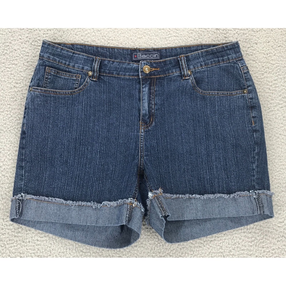Baccini Cut Off Jean Shorts Women Size 14W Folded Raw Hem Stretch Embroidered